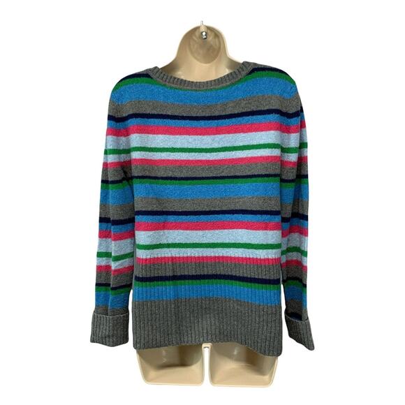 No Boundaries Junior Sweater Size Large Striped Colorful Stretch Knit V-Neck - Picture 2 of 8